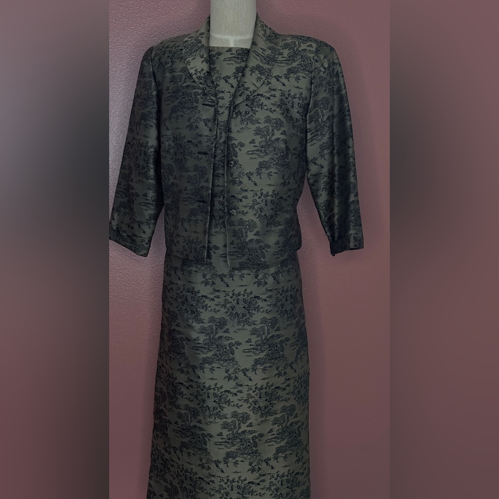 Vintage 2 Pc Dress w/ Matching Jacket Jacquard Print NWOT